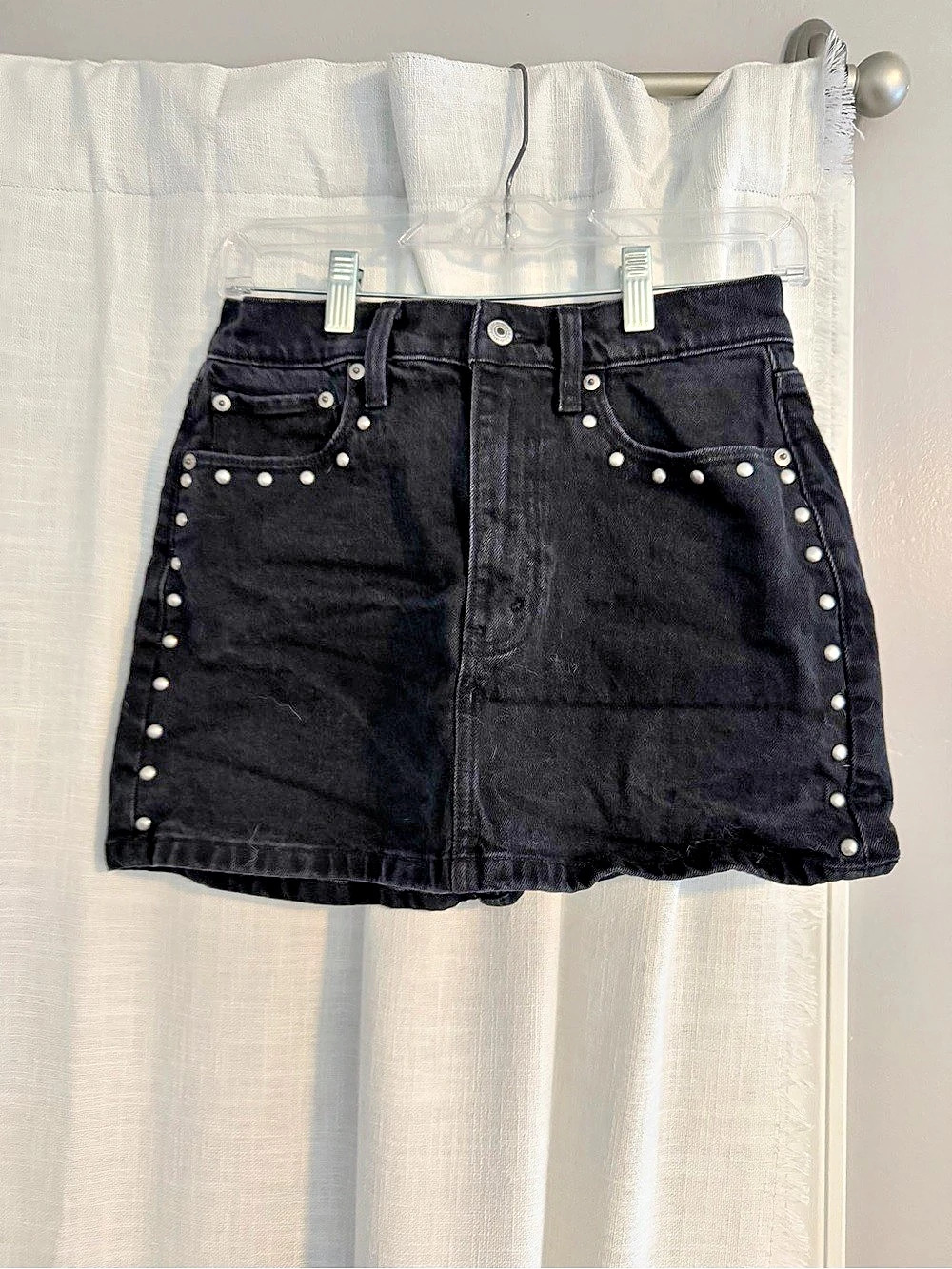 Abercrombie & Fitch Denim Studded Mini Skirt Black Size 26